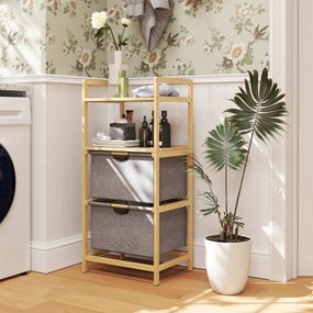 HOMCOM Coș de rufe din bambus corabie de rufe murdare cu 2 saci din țesătură glisantă și rafturi deschise, naturale | Aosom Romania