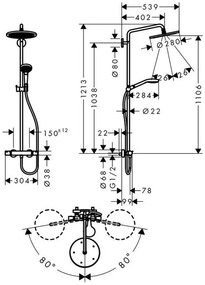 Coloana dus cu baterie termostatata inclusa culoare alb mat, Hansgrohe, Croma Select S Alb mat