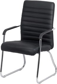 Scaun vizitator negru OFF 833 din piele ecologică și cadru metalic cromat cu brațe