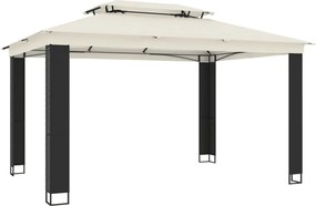 vidaXL Foișor cu acoperiș dublu, crem, 3,94x2,96 m, oțel