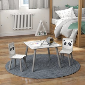 ZONEKIZ Set Masă și 2 Scaune pentru Copii de 3-8 Ani cu Desene de Animale, 60x60x44 cm, Gri | Aosom Romania