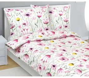 Lenjerie de pat din bumbac Bellatex Meadow roz,verde , 140 x 200 cm, 70 x 90 cm