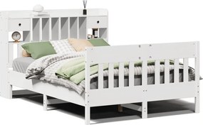 vidaXL Cadru de pat fără saltea, alb, 140x190 cm, lemn masiv de pin