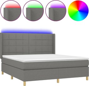vidaXL Pat cu arcuri, saltea și LED, gri închis, 180x200 cm, textil