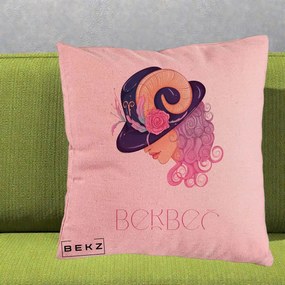 Perna Personalizata Zodie Berbec, 40x40 cm, Roz, Husa Detasabila, Perna Inclusa, BEKZ®