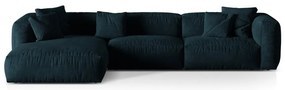 Colțar modular albastru închis cu tapițerie din catifea (cu colț pe partea stângă/cu șezlong) Martina – Micadoni