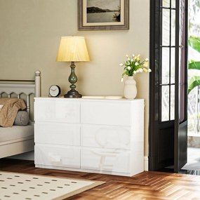 HOMCOM Comodă cu 6 Sertare din PAL, pentru Dormitor, Design Modern și Multifuncțional, 112x34x75 cm, Alb | Aosom Romania
