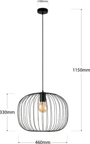 Lustră suspendată pe cablu OVELLA 1xE27/15W/230V Ø 46 cm negru