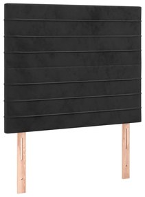 Pat box spring cu saltea, negru, 100x200 cm, catifea Negru, 100 x 200 cm, Benzi orizontale