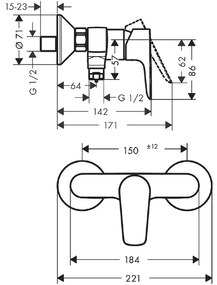 Baterie dus perete culoare crom Hansgrohe, Talis E