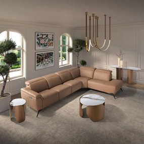 Coltar modular LUX design italian cu sezlong dreapta Piele Naturala, Brown