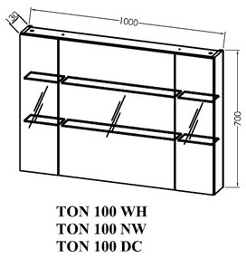 Dulap suspendat cu oglindă, Kolpasan, Naomi, cu 3 uși, 100 cm, natural wood