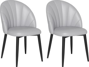 HOMCOM Set 2 Scaune din Piele Ecologică cu Picioare din Oțel și Spătar în Formă, 52x54x79 cm, Gri Deschis | Aosom Romania