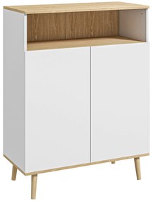 HOMCOM Mobilier de depozitare bufet pe picior scandinav dulap 2 uși cu raft interior alb și aspect lemn | Aosom Romania