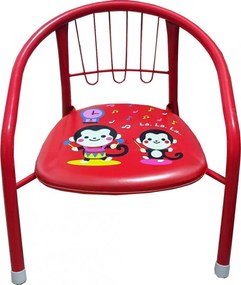 Scaun metalic pentru copii Novokids™ Little chair , Sezut moale cu sunete, Pentru interior si exterior, Dimensiuni 36x36x34 cm , Vopsea lucioasa, Rosu