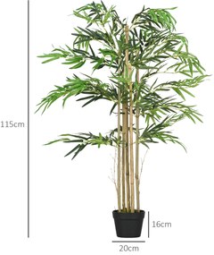 Outsunny Bambus Artificiel XXL 1,15H m arbore artificial 730 Frunze dese realiste Ghiveci Inclus Negru Verde | Aosom Romania