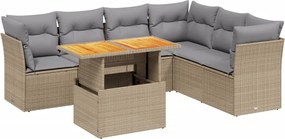 vidaXL Set canapele de grădină, 7 piese, cu perne, bej, poliratan