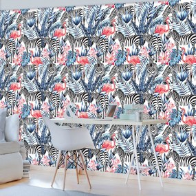 Fototapet - Mozaic - zebra cu flamingo (254x184 cm), în 8 de alte dimensiuni noi