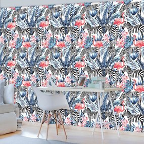 Fototapet - Mozaic - zebra cu flamingo (254x184 cm)