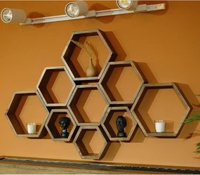 Set 9 rafturi perete Hexa Homs,Seia A620,lemn natur,30325