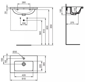 Lavoar suspendat Ideal Standard I.life S, 61 cm, alb - T459001