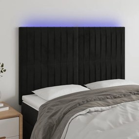 3122712 vidaXL Tăblie de pat cu LED, negru, 144x5x118/128 cm, catifea