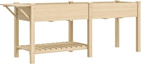 Outsunny Strat Înălțat de Grădină cu Masă Laterală, Raft Inferior și  Orificii de Drenaj, 207x59x78 cm, Lemn Natural | Aosom Romania