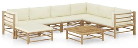 3058219 vidaXL Set mobilier de grădină, cu perne alb crem, 8 piese, bambus