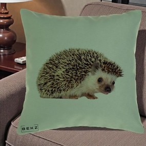 Perna Decorativa Arici Fotorealist, 40x40 cm, Verde, Husa Detasabila, Perna Inclusa, BEKZ®