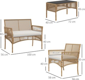 Outsunny Set de Exterior cu 2 Fotolii de Exterior, Canapea de Grădină și Măsuță de Cafea, 56x56x80 cm, Lemn Natural | Aosom Romania