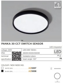 Plafoniera LED slim cu senzor de miscare si protectie IP40 PANKA 30 CCT negru