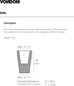 Ghiveci plante design decorativ modern exterior / interior CURVED 45x68cm