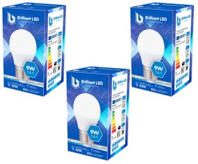 Set 3 Buc - Bec sferic Brilliant LED, 9W 60W, 720lm, lumina rece 6500k, 220V, E27 Lumina rece - 6500K, 3 buc