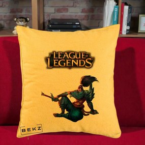 Perna Personalizata League of Legends Yasuo, 40x40 cm, Galben, Husa Detasabila, Perna Inclusa, BEKZ®