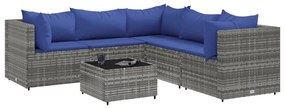 3308135 vidaXL Set mobilier de grădină cu perne, 6 piese, gri, poliratan