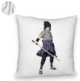 Perna Decorativa Fluffy cu Nsruto Sasuke, 40x40 cm, Alba, Husa Detasabila, Burduf