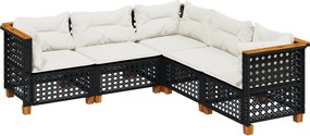 vidaXL Set mobilier de grădină cu perne, 5 piese, negru, poliratan