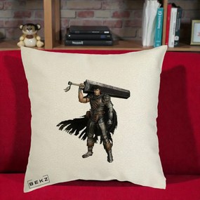Perna Personalizata Berserk Guts Luptatorul Negru, 40x40 cm, Ecru, Husa Detasabila, Perna Inclusa, BEKZ®