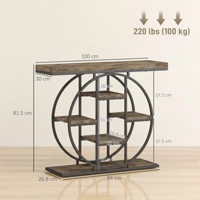 HOMCOM Masă consolă industrială cu rafturi și cadru circular din oțel, 100 x 30 x 81,5 cm, maro rustic | Aosom Romania
