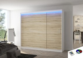 Dulap cu usi glisante si iluminare LED, Antos 250 + LED, 250 cmx200 cmx58 cm, ADRK Furniture (Culoare: Sonoma)