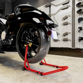 HOMCOM Stand pentru motociclete cu capacitate de 544 kg, cu furci reglabile și roți, Roșu | Aosom Romania