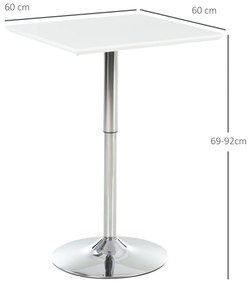 HOMCOM Masă în picioare reglabilă pentru bar în stil pub, masă pătrată de înălțime din oțel alb 60 x 60 x 69-92 cm | Aosom Romania