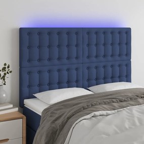 3122862 vidaXL Tăblie de pat cu LED, albastru, 144x5x118/128 cm, textil
