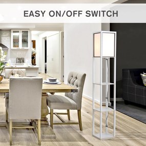 HOMCOM Lampă de Podea 40W cu 3 Rafturi Integrate și Comutator de Picior, Lampă Modernă din MDF și Acrilic, 26x26x160 cm, Alb | Aosom Romania