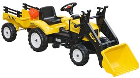 HOMCOM Excavator, Tractor cu Pedale pentru Copii de 3 Ani cu Cupă Frontală și Remorcă Detașabilă, 167x41x52 cm, Galben | Aosom Romania