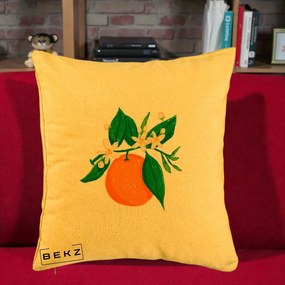 Perna Decorativa Portocala in Floare, 40x40 cm, Galben, Husa Detasabila, Perna Inclusa, BEKZ®