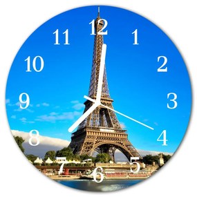 Ceas de perete din sticla rotund Turnul Eiffel din Paris Arhitectura Orase albastru