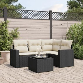 3218906 vidaXL Set mobilier de grădină cu perne, 5 piese, negru, poliratan