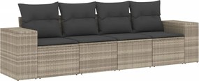 vidaXL Set canapea de grădină cu perne, 4 piese, gri deschis poliratan