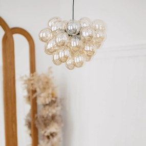 Lampă suspendată Art Deco neagră cu sticlă chihlimbar cu 8 lumini - Uvas